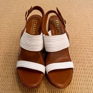 Italian Shoemakers white and brown leather wedges